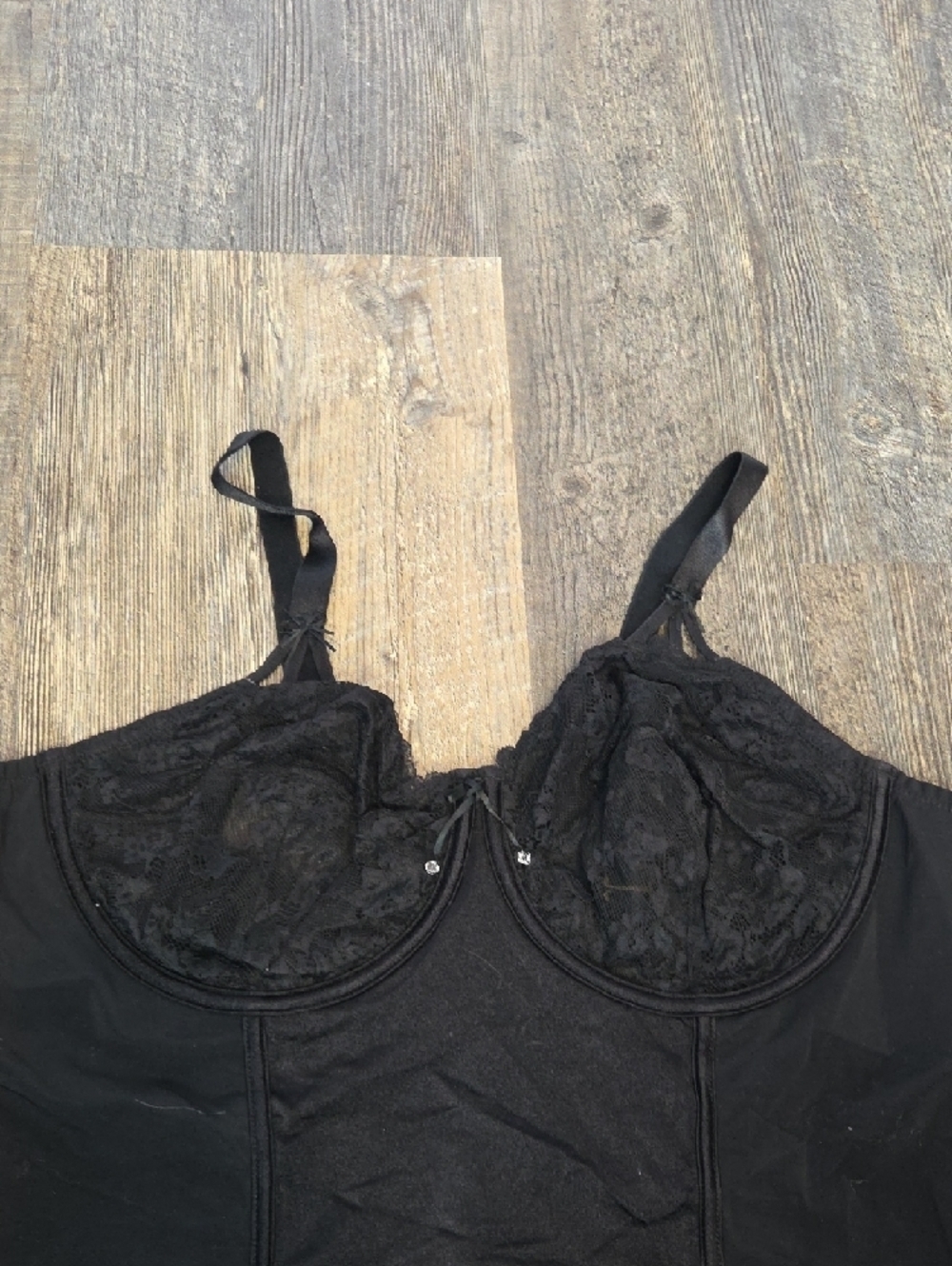 Ashley Graham Black Lace Bodysuit Chemise with Garters - Picture 3 of 4